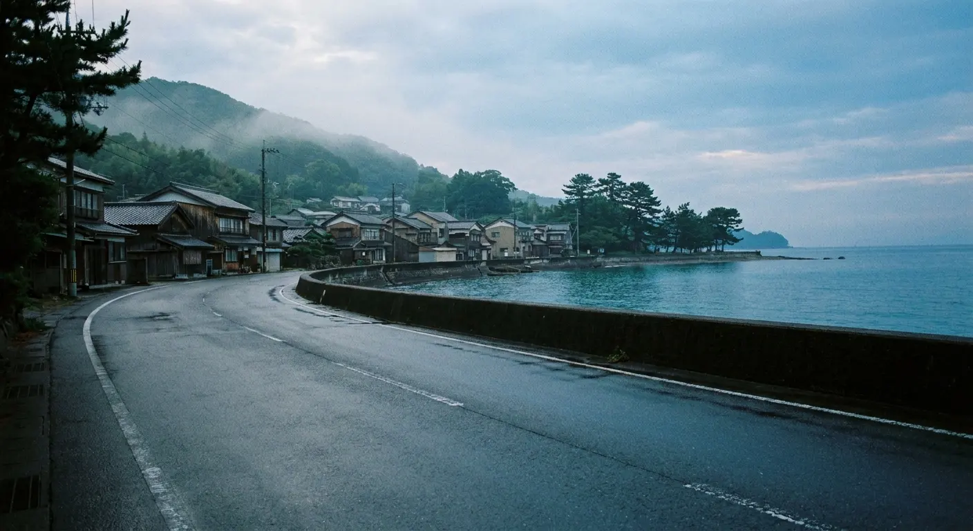 青い海沿いに続く田舎道